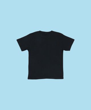Black Reborn Tee front view on blue background