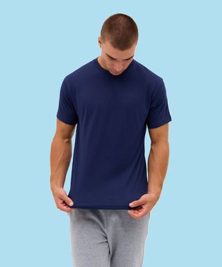 Reborn Tee navy model lifestyle image