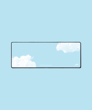 Custom desk mat with the approved cloud sample design.