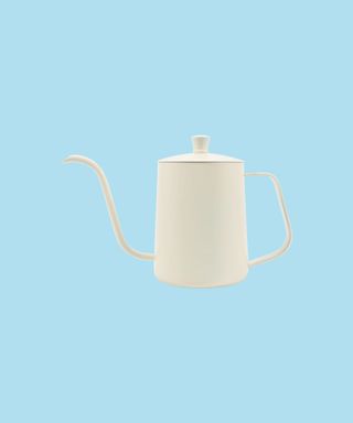 White stainless steel pour over kettle.